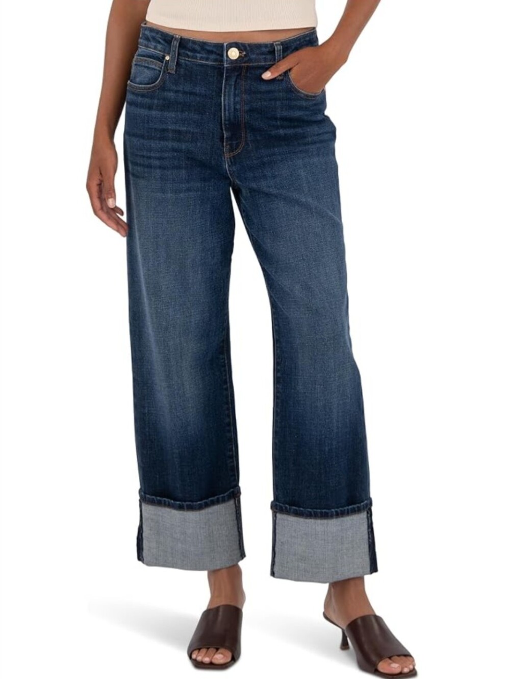 Kut From The Kloth Sienna Wide Leg High Rise Medium Wash Cuffed Jean Sz 10